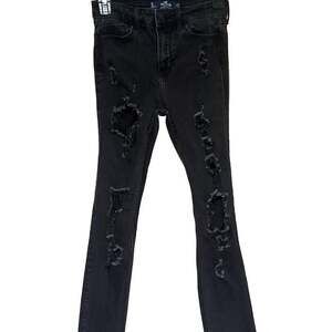 Hollister High Rise Super Skinny Jeans Womens 1R Black Distressed Denim Zip Fly